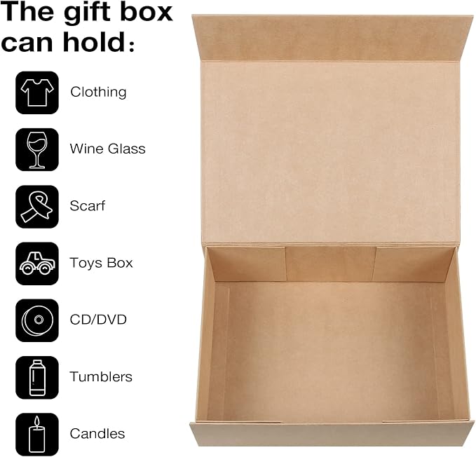 Aimyoo 5 Pack Brown Magnetic Gift Boxes with Lids 10.5x7x3 in, Medium Bridesmaid Groomsman Proposal Box, Rectangle Collapsible Box for Present Graduation Birthday Wedding Storage, 1 Count (Pack of 5)