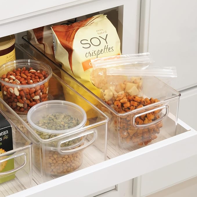 iDesign Plastic Stackable Pantry Bin with Handles, Clear | For Cabinets or Fridge, Made in USA