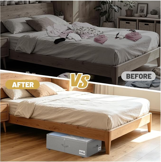 Under Bed Storage with Wheels, 2 Pack Underbed Storage Containers with Clear Lid & Label, XXL 75L Easy Assembly Rolling Under Bed Shoe Storage for Clothes, Shoes, Blankets, Gray(28.3 X 16.5 X 9.5 in)