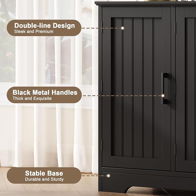 ChooChoo Modern Sideboard Buffet Cabinet with Adjustable Shelves | Coffee Bar Storage Cabinet, 3 Doors, for Kitchen, Dining Room, Living Room, Black