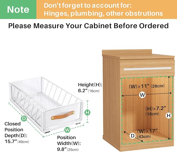 Pull out Cabinet Organizer,Heavy Duty Slide out Pantry Shelves Drawer Storage with Adhesive Nano Film,Sliding Mesh Cabinet Basket with Handle for Kitchen, Bathroom, Home, 9.8"W X 15.7"D X 6.2"H,White