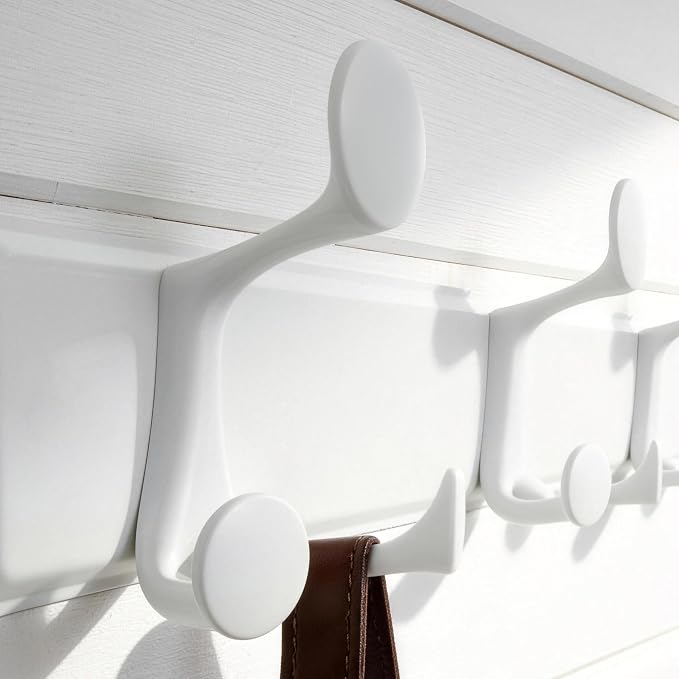 SKOLOO 12 Hooks Wall Mounted Coat Rack, 24 Inch Modern Coat Hanger for Entryway, Bathroom, Garage, Lightweight with 16 Inch Stud Spacing Design, Matte White(Pack of 2)