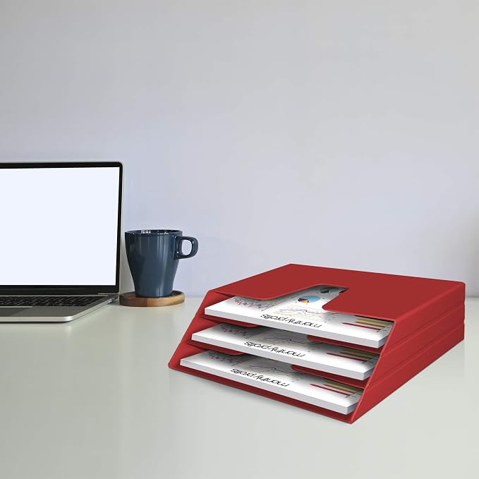 Acrimet Horizontal Triple File Folder Organizer Sorter, Letter Size, Red | 3 compartments to separate and organize documents, folders and papers