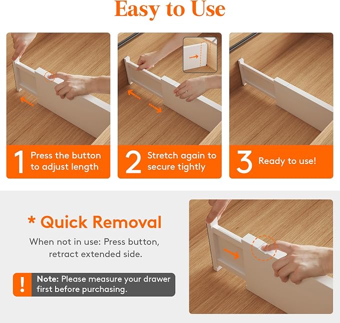 Lifewit 6 Pack 5" High Drawer Dividers 34-56cm/13.5-22" Adjustable Drawer Organizer for Clothes/Utensils, Expandable Drawer Separator in Dresser/Kitchen/Bedroom/Office Organization & Storage White