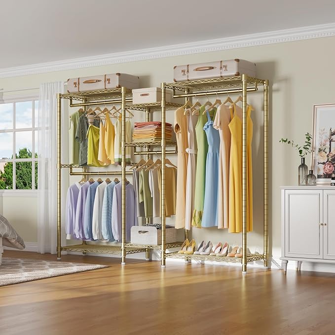 VIPEK Classic V6 Wire Garment Rack, Dynamic Closet System Adjustable | Gold Heavy Duty Metal Freestanding Clothing Rack 850lbs Capacity, 6FT Wide Closet Organizer System for Bedroom