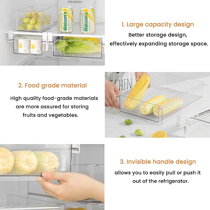 Deeper Refrigerator Drawers, Adjustable Refrigerator Shelf 14-19.5 Inches Large Fridge Drawer Organizer Pull Out, Deli Meat Container for Produce, Cheese, Bacon-XL