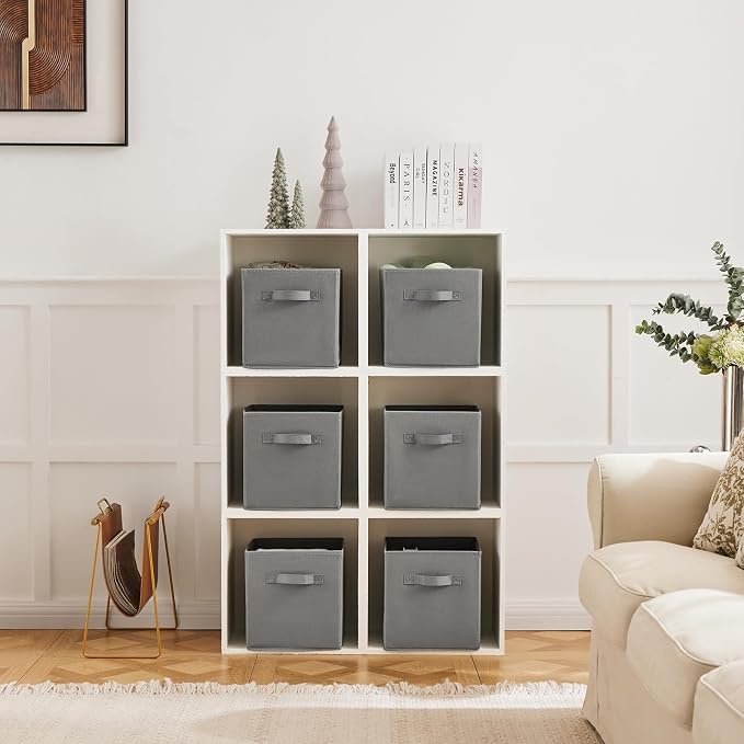 MAX Houser 6 Pack Foldable Fabric Storage Bins with Handles, Grey 10.5x10.5x11 Inch