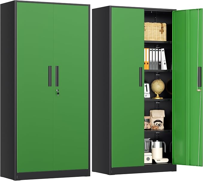 INTERGREAT Metal Lockable Storage Cabinet, 72” Storage Cabinet with 2 Doors and 4 Adjustable Shelves for Office, Home, Garage, Pantry (Black Green)