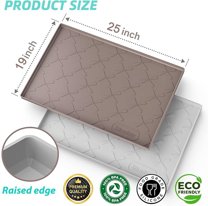 SIKADEER Waterproof Under Sink Mat Food-Grade Kitchen Shelf Liner 25" x 22" | Thick Raised Edge Cabinet Protector, BPA Free Kitchen Organizer and Storage, Non-Slip Dog & Cat Mat, Silicone Drying Mat