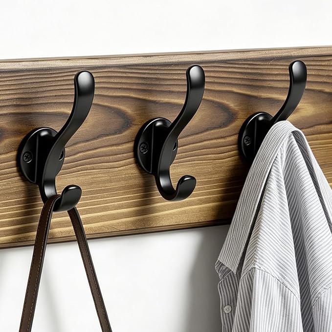 17" Coat Rack Wall Mount with 5 Metal Hooks, Rustic Wall Mounted Coat Rack | Pine Solid Wood Coat Hook Hanger - Wall Coat for Hanging Clothes Key Robes Towels Coats