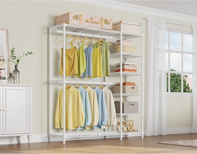 VIPEK X2 Expandable Clothes Rack Portable Closet Organizer System White | Heavy Duty Closet Racks Adjustable from 3'3" to 4'8" with Shelves and Hanger Rods Reach-in Clothing Rack for Hanging Clothes