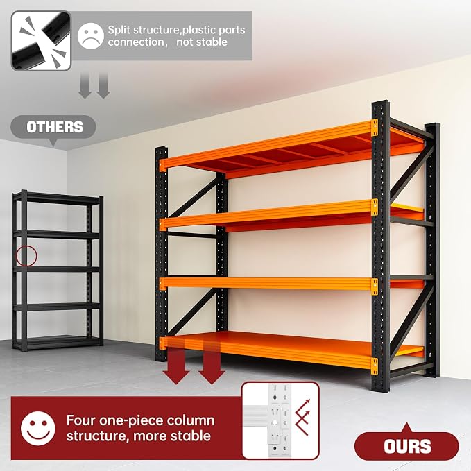 RAVIGIN 3000LBS Storage Shelves, 48" W Garage Shelving Heavy Duty Metal Adjustable Garage Shelves, Shelving Units Industrial Shelving for Warehouse, 48" W x 23.7" D x 70" H,Orange