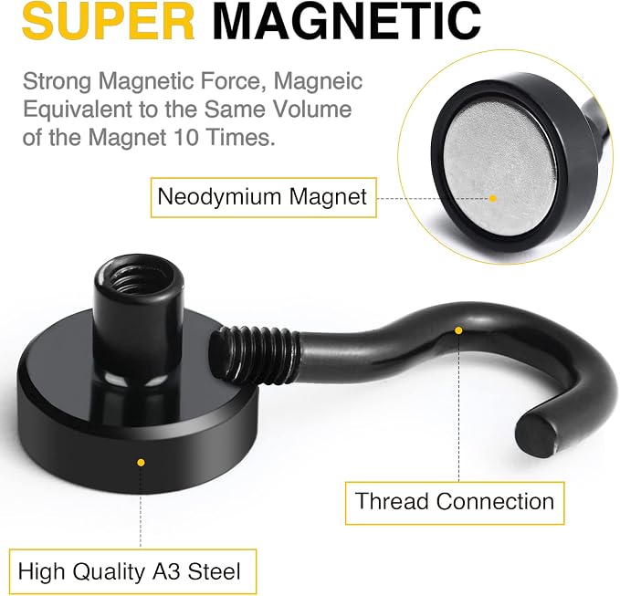 DIYMAG Magnetic Hooks 45pcs 30lbs Cruise Essentials 2026 Magnet Hook Black | Neodymium Heavy Duty Strong Magnets Hanging Ship Cabins Refrigerator Fridge Classroom Beach Vacation Kitchen Grills Home Tool