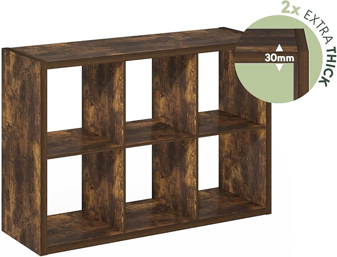 Furinno Cubicle 6-Cube Book Shelf, Extra Thick Frame Bookshelf, Amber Pine | 14.6" x 44" x 30", Horizontally & Vertically Reversible Bookcase with Open Back, for Living Room, Bedroom, Home Office