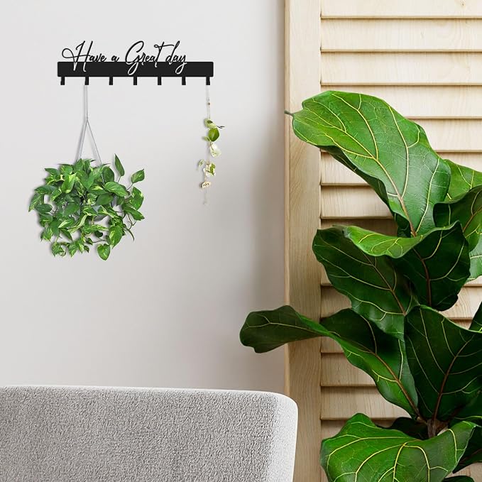 Have a Great Day Key Hooks for Wall Decoration,Delicate Fashion Black Metal Key Holder Wall Mount,Have a Great Day Key Hanger with 7 Kooks for Hallway,Office