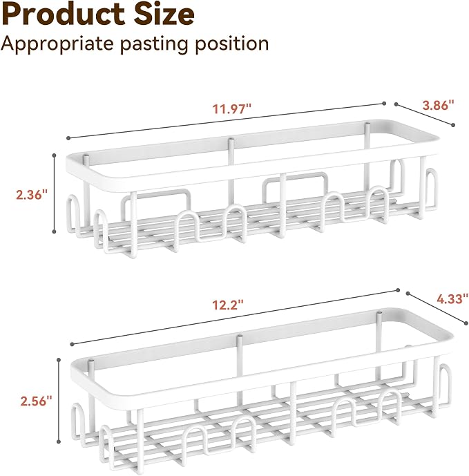 YASONIC Shower Caddy Adhesive, 100% Rustproof Shower Organizer, Large Capacity Shower Shelves for Inside Shower, No Drill Shower Storage for Home (2 Pack White)