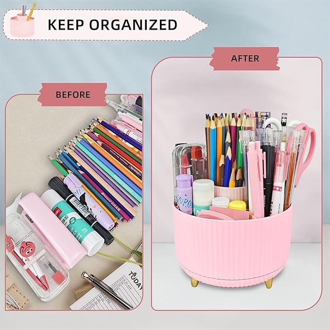 Pink Office Desk Accessories, 15pcs Office Supplies 360°Pen Holder , Stapler, Staple Remover, Tape Dispenser,Tape Refills, Binder Paper Clips Kit, Scissor, Cute Desk Accessories for Women Gift Set