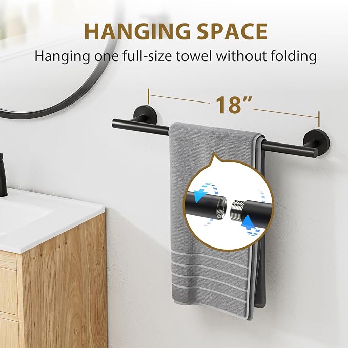 Luxbaro 18 Inch Matte Black Bathroom Hardware Set, Thicken, 4-Piece | Modern Towel Bar Set, Wall Mounted Towel Racks for Bathroom, Durable SUS304 Stainless Steel Bathroom Accessories Set