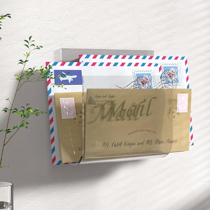 Cociat Acrylic Mail Holder for Wall Clear Hanging 6.6 X 2.2 Inch Mail Organizer Wall Mounted File Holder