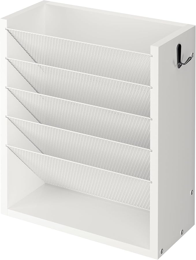 Mail Organizer Wall Mounted, 6-Slot Hanging File Organizer with Key Holder | Mail Sorter, Wood Letter Holder for Envelopes Bills Magazine Folders Papers Accessories for Home Office, White