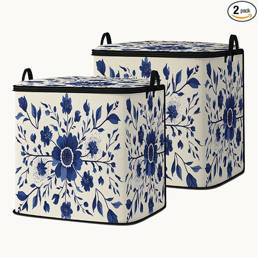 2pcs blanket storage bag for under bed,closet organizers 95L | clothing sweater sheet bedding comforter duvet quilt pillow toy storage bags with lids,dorm room essentials for containers