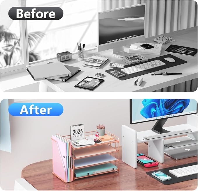 gianotter 4-Tier Paper Organizer With Magazine Holder, Desk Organizers and Accessories, Desk Accessories & Workspace Organizers, File Organizer for Office Supplies Storag (Rose Gold, 4-Tier)