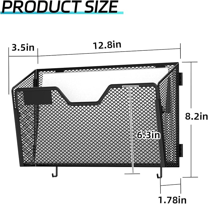 SUPEASY 6-Pack Wall File Holder and Wall File Organizer with Hooks, Black | Wall File Organizer and Wall Organizer with 6 Letter-Size Pockets, Label Panels and Hooks for Offices Homes and Classrooms
