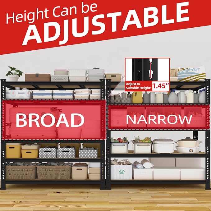 PrimeZone 60" W X 24" D X 72" H Heavy Duty Garage Storage Shelves, 3000 LBS | 5 Tier Adjustable Metal Shelf, 15 Support Beams, Solid Steel Frame, Freestanding, Storage for Basement, Warehouse, 5 Pack