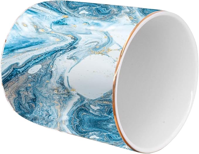 Pen Pencil Holder for Desk, Marble Desk Decor Organizer, Durable Ceramic Pencil Cup Holder Marble Design Makeup Cups for Brushes for Office, Classroom, Blue