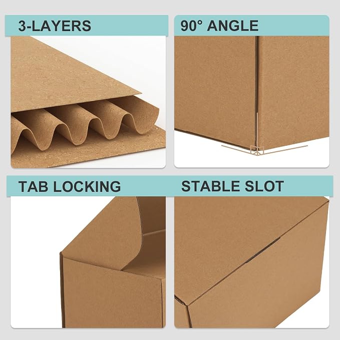 CRUGLA 6x4x1.5 Small Shipping Boxes, 100 Pack Brown Kraft Folding Mailer Boxes, 3-Ply Corrugated Cardboard Mini Box Mailers for Small Business Packaging