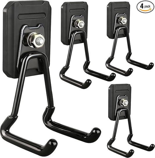 Heavy Duty Magnetic Hook, Large Utility Storage Magnetic Garage Hooks, Strong Magnet Hooks for Hanging Power Tool Hose Drill Metal Cart in Garden Workshop Kitchen (4Pack)