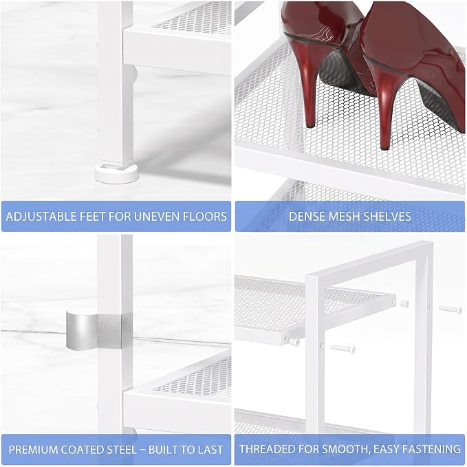 Shoe Rack, Expandable Shoe Rack for Closet, Adjustable Shoe Organizer for Entryway, Shoe Storage Organizer for Door Entrance, Garage, Bedroom (White, 2-Tier)