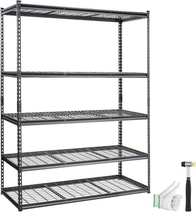 VEVOR Storage Shelving Unit 5-Tier Adjustable 2000 lbs Capacity Black | Heavy Duty Garage Shelves Metal Organizer Wire Rack, 60" x 24" x 78" for Kitchen Pantry Basement Bathroom Laundry Closet