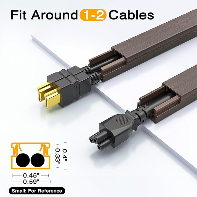 Delamu 157in Cord Covers for Wires on Wall, One-Cord Cord Hider, TV Cord Hider for Wall Mounted TV, Wire Hider Wire Covers for Cords on Wall, Cable Management for Home & Office, W0.55 H0.4in, DarkWood