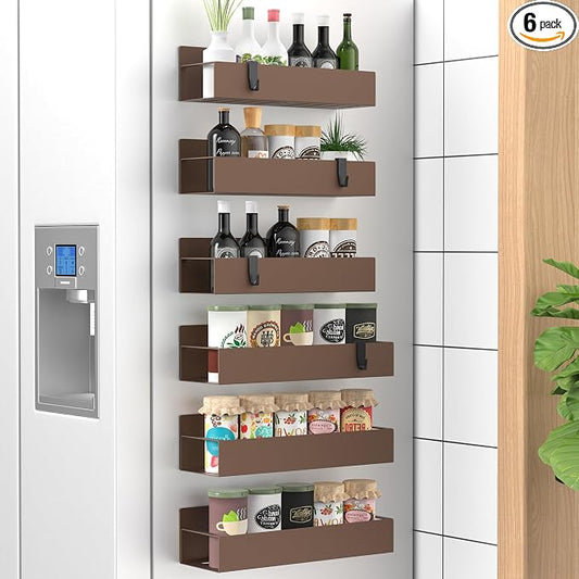 HuggieGems 6 Pack Magnetic Spice Storage Rack Organizer for Refrigerator and Oven, Bronze Fridge Organizers and Storage