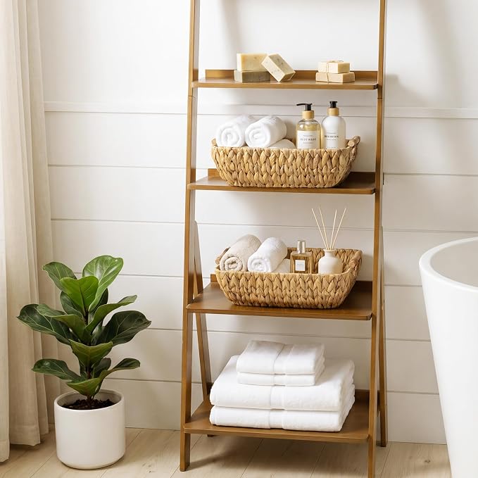 StorageWorks Hand-Woven Large Storage Baskets with Wooden Handles, Water Hyacinth Wicker Baskets for Organizing, 2-Pack