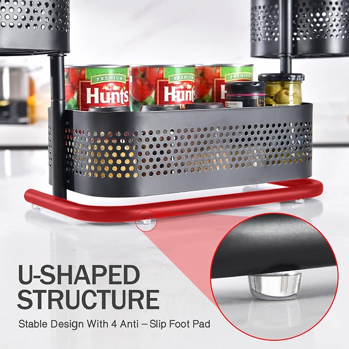 KINGRACK Metal Bathroom Counter Organizer，Rotating Countertop Storage Shelf | 3 Tier, Cosmetic Holder for Skincare & Makeup, Kitchen Spice Rack, Bedroom Nightstand Organizer, Black