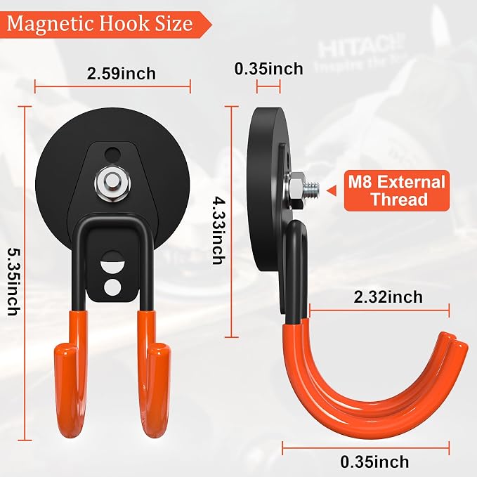 Heavy Duty Magnetic Garage Hooks, 4 Pack 2.59 Inch Large Neodymium Magnet Hooks Magnetic Storage Utility Hooks for Power Drill, Garden Tools,Metal Cabinet, Workshop