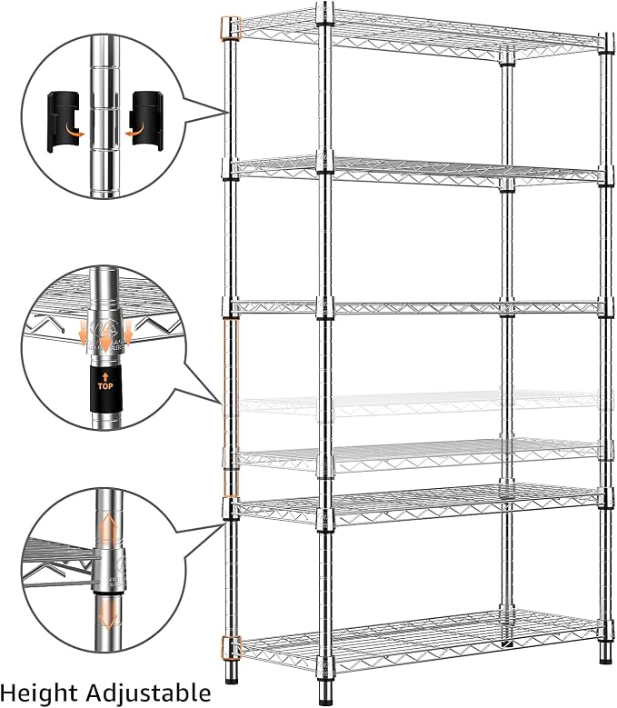 M MZG 1250 lbs Steel Heavy Duty 5-Tier Utility Shelving Unit Steel Organizer Wire Rack for Home,Kitchen,Office,Chrome (13.7" D x 23.6" W x 62.4" H)
