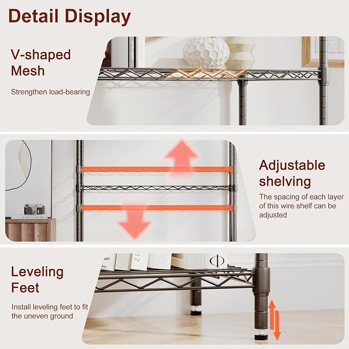 BestOffice | 4-Tier Wire Shelf | 36" x 14" x 54" | Black | Storage Shelves with Adjustable Racks, Holds upto 1000 lbs | Rust-Resistant, No-Tool Assembly | For Home, Garage