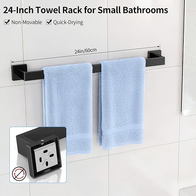 Gypie 10-Piece Bathroom Accessories Set 24In Towel Racks for Bathroom Wall Mounted Stainless Steel Large Family Modern Matte Black
