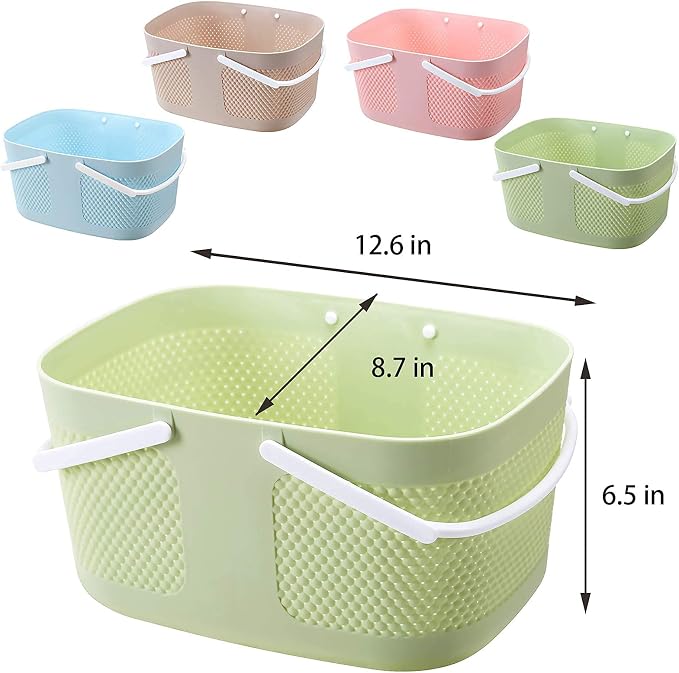 rejomiik Portable Plastic Shower Caddy Basket Organizer with Handles, Green | Large Capacity Storage Tote for Bathroom, College Dorm Essentials, Bath Toy Storage, Kitchen