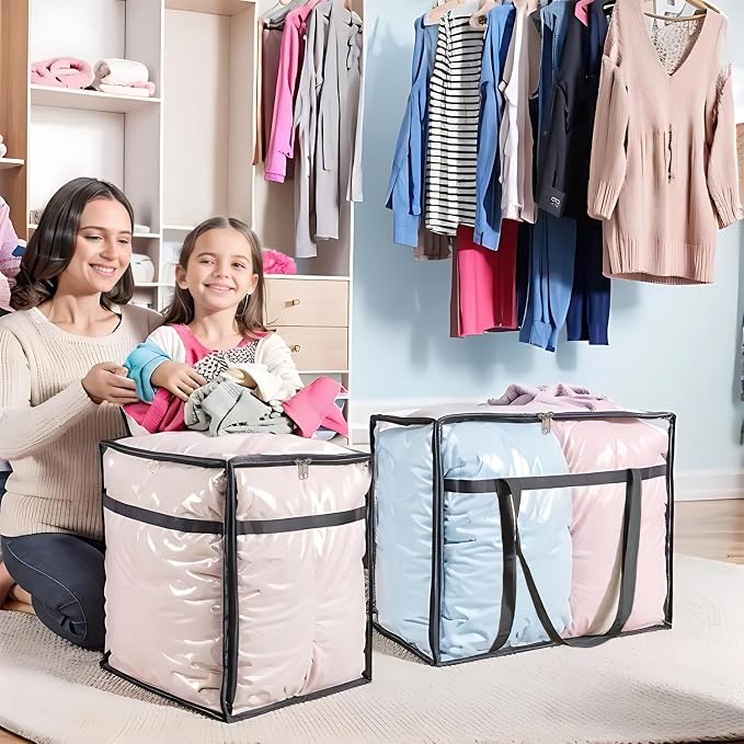 110L Large Capacity Clear Storage Bags with Zipper Comforter storage | Blankets, Bedding, Quilts, Pillows – Plastic Storage Bags for Organizing Seasonal Clothes and Household Items,3park