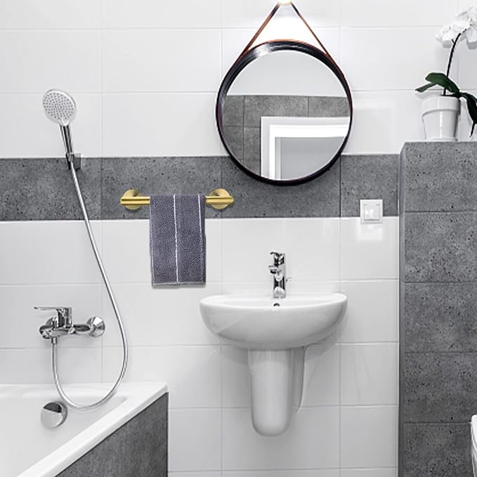 Nolimas Brushed Gold Bath Hand Towel Bar Single Bars Towel Rack Rod Classic Wall Mounted Stainless Steel Bathroom Towel Bar Toilet Kitchen Towel Shelf Single Layer,9inch