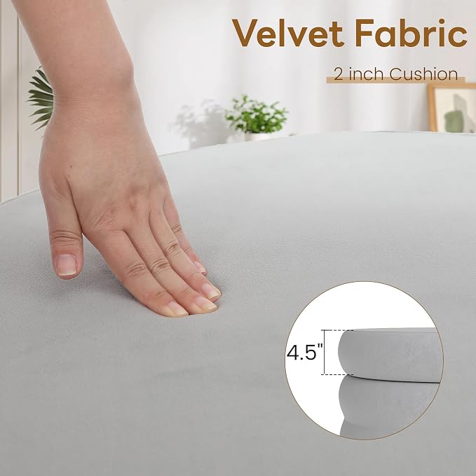 KROFEM 26.3" Wide Round Velvet Ottoman,Storage Foot Stool with Removable Top for Living Room,Dressing Room and Bedroom,Gray