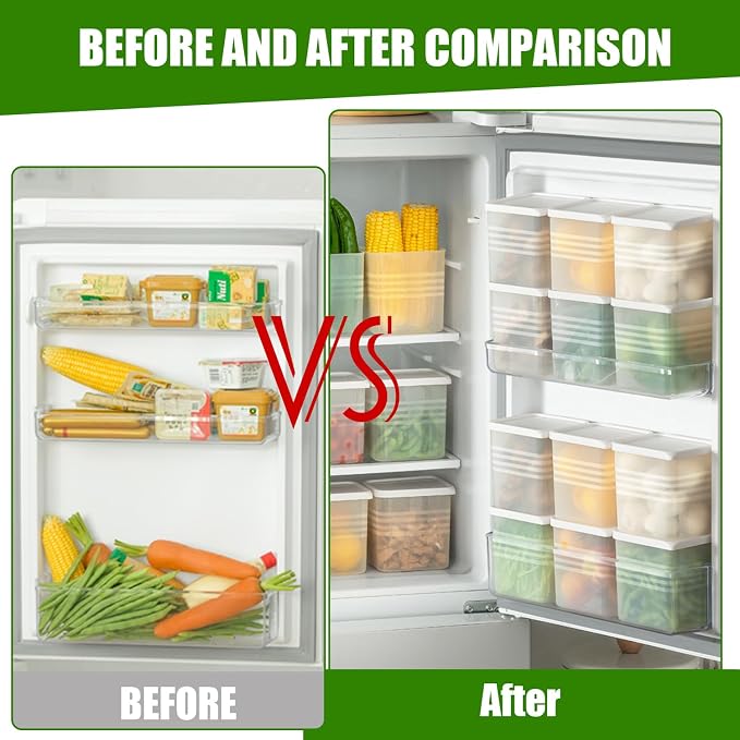 3 Pack Refrigerator Organizer Box with Lid, Plastic Refrigerator Side Door Storage Containers, Space-Saving Organizer Bins for Refrige, Refrige Drawers for Fruit and Vegetable (Clear, S×3)