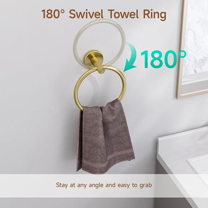 USHOWER 8PCS Brushed Gold Bathroom Hardware Set, 18-Inch Towel Bar Set | Durable SUS304 Stainless Steel Bathroom Accessories Set, Towel Racks for Bathroom Wall Mounted, Modern Home Decor