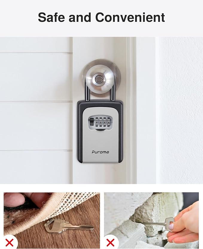 Puroma Lock Box, Large Key Lock Box Resettable Combination Code Lockbox, Portable Wall Mount Lockbox Security Safe Box for Outside Outdoor Home Office Door Handle House Key, Gray (4 Pack)