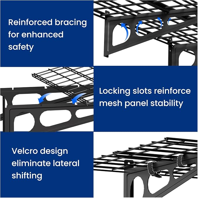 FLEXIMOUNTS 1-Pack 2x4ft Garage Shelving Wall-Mounted Storage Rack, Black | Heavy-Duty Wall Shelving, Holds Up to 200 lbs, Garage Storage Shelving for Organization & Storage Bins, Classic Series