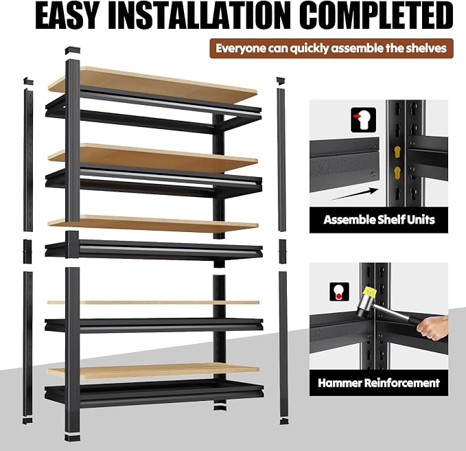78''H Storage Shelves, Wood Garage Shelving,Adjustable Heavy Duty Shelving Unit,5T Tall Garage Shelves，Wood Metal Standing Shelf Units,Utility Rack for Kitchen 78''H*45.6''W*19.7''D